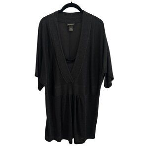 Lane Bryant Black & Gray Metallic V-Neck Top Knit Rayon Blend Plus Size 22/24